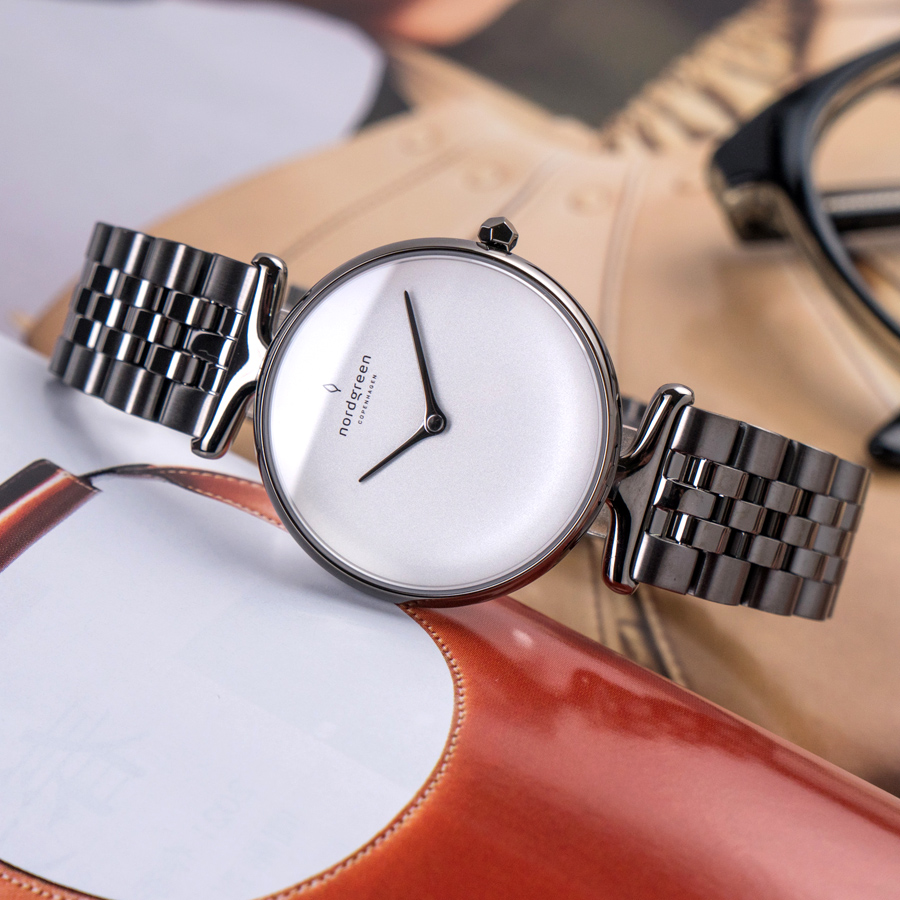 【Nordgreen】ND手錶 Unika 獨特 32mm 深空灰殼×白面 深空灰五珠精鋼錶帶(UN32GM5LGUXX)