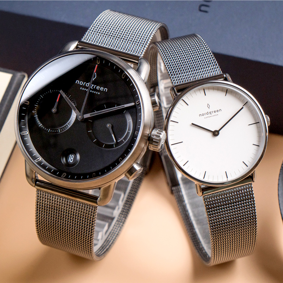 【Nordgreen】ND對錶 先鋒x本真 深空灰殼×黑+白面 灰米蘭錶帶情人對錶(PI42GMMEGUBL+NR32GMMEGUXX)