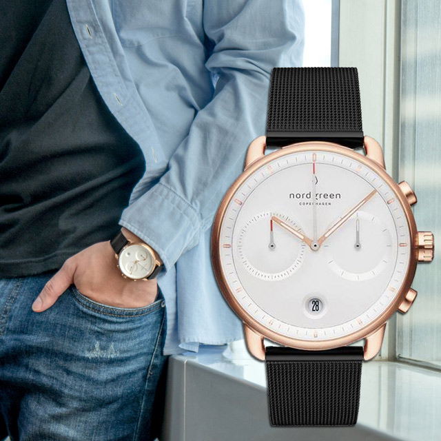 【Nordgreen】ND手錶 Pioneer 先鋒 42mm 玫瑰金殼×白面 極夜黑米蘭錶帶(PI42RGMEBLXX)