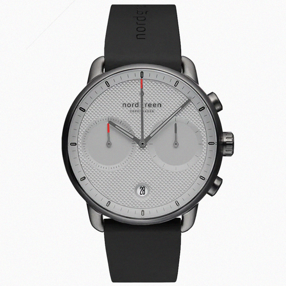 【Nordgreen】ND手錶 Pioneer 先鋒 42mm 深空灰殼×紋理灰面 極夜黑矽膠錶帶(PI42GMRUBLTG)