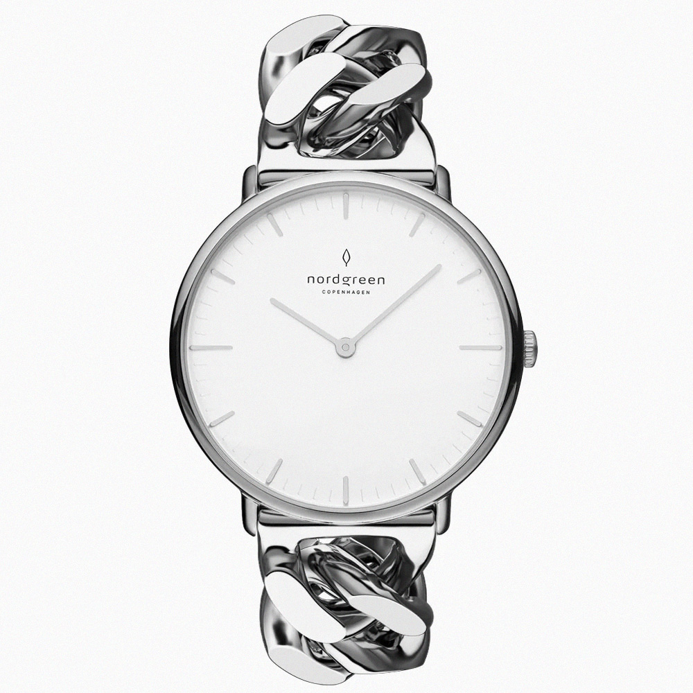 【Nordgreen】ND手錶 Native 本真 28mm 月光銀殼×白面 月光銀鏈條錶帶(NR28SICHSIXX)