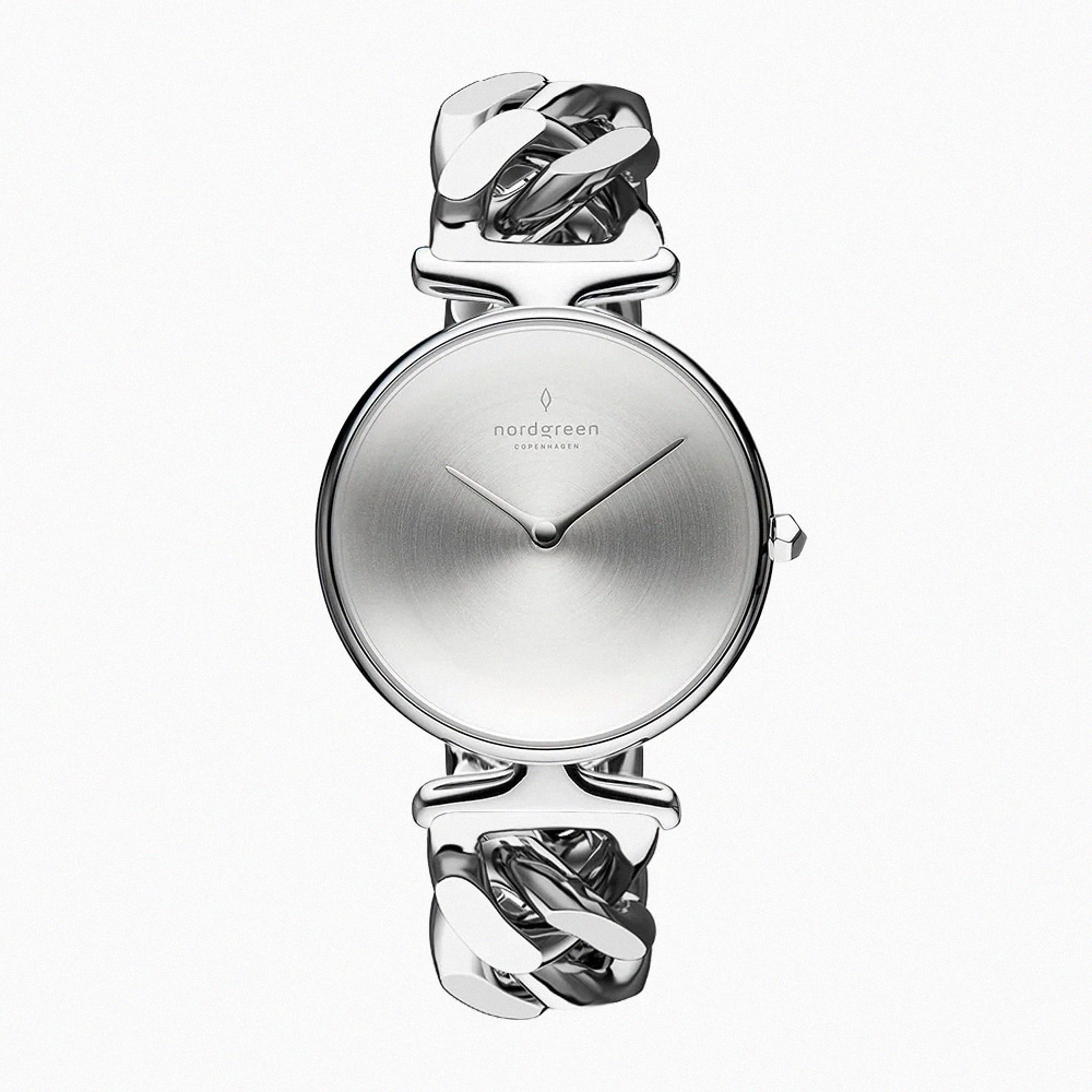 【Nordgreen】ND手錶 Unika 獨特 28mm 月光銀殼×磨砂金屬面 月光銀鏈條錶帶(UN28SICHSIBM)