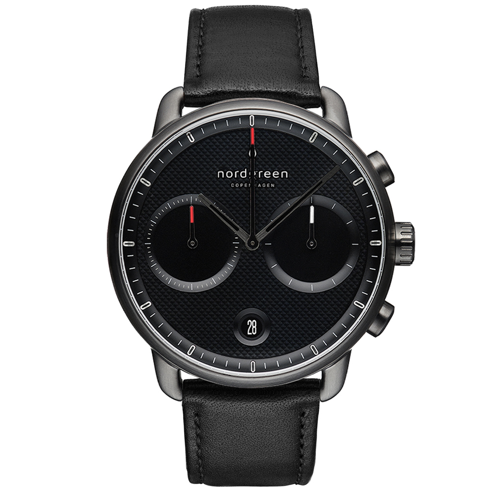 【Nordgreen】ND手錶 Pioneer 先鋒 42mm 深空灰殼×紋理黑面 極夜黑真皮錶帶(PI42GMLEBLTB)