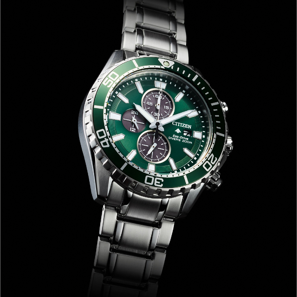 CITIZEN 星辰 Promaster 光動能潛水計時手錶-銀x綠/44.5mm CA0820-50X