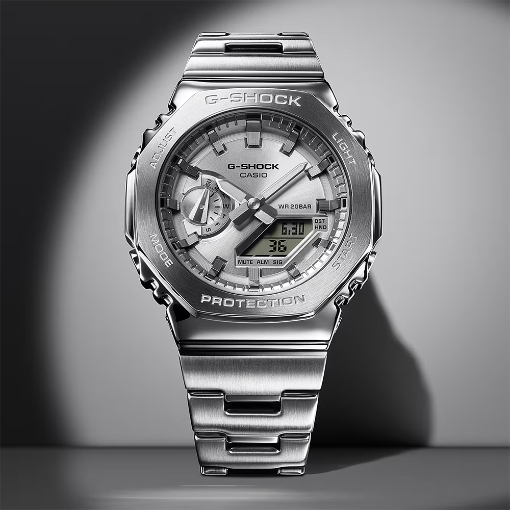 CASIO 卡西歐 G-SHOCK 金屬光系列八角雙顯電子錶手錶(GM-2110D-7A)
