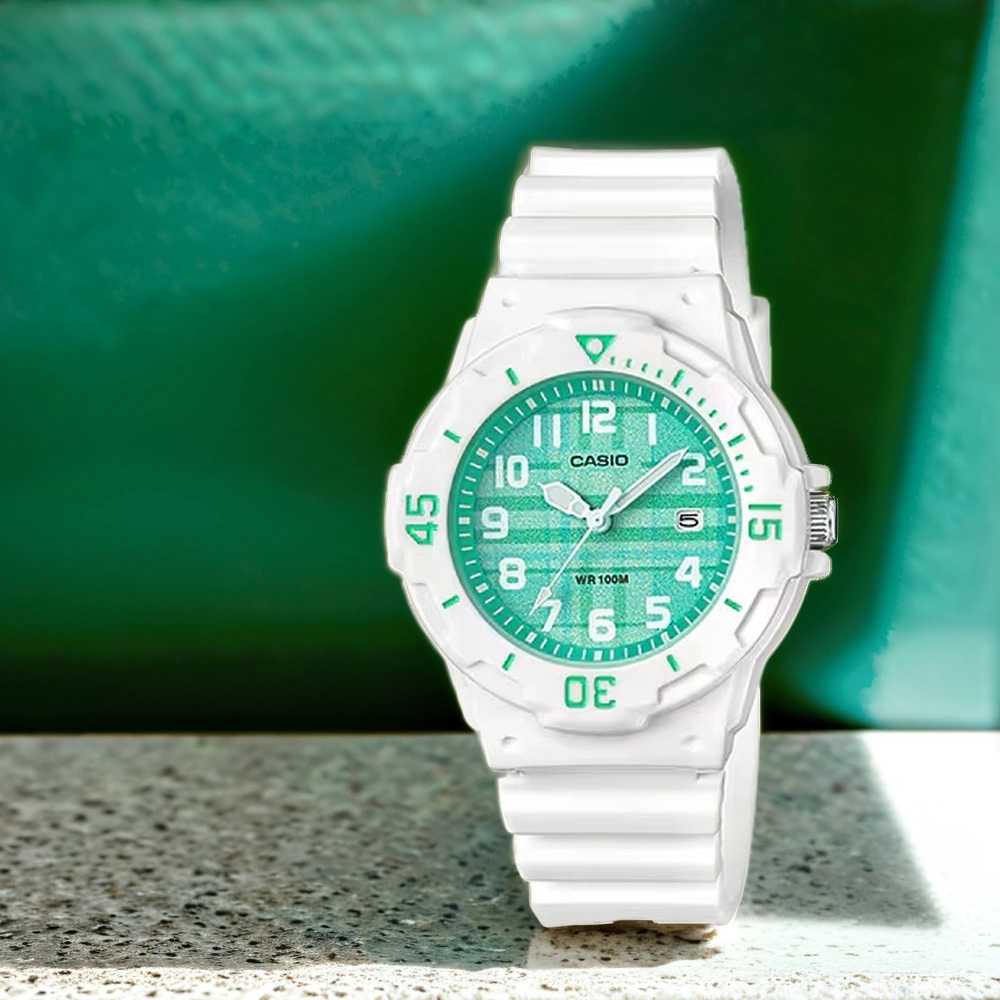 CASIO 卡西歐 綠色格紋指標手錶 學生錶 女錶 考試手錶(LRW-200H-3CV)