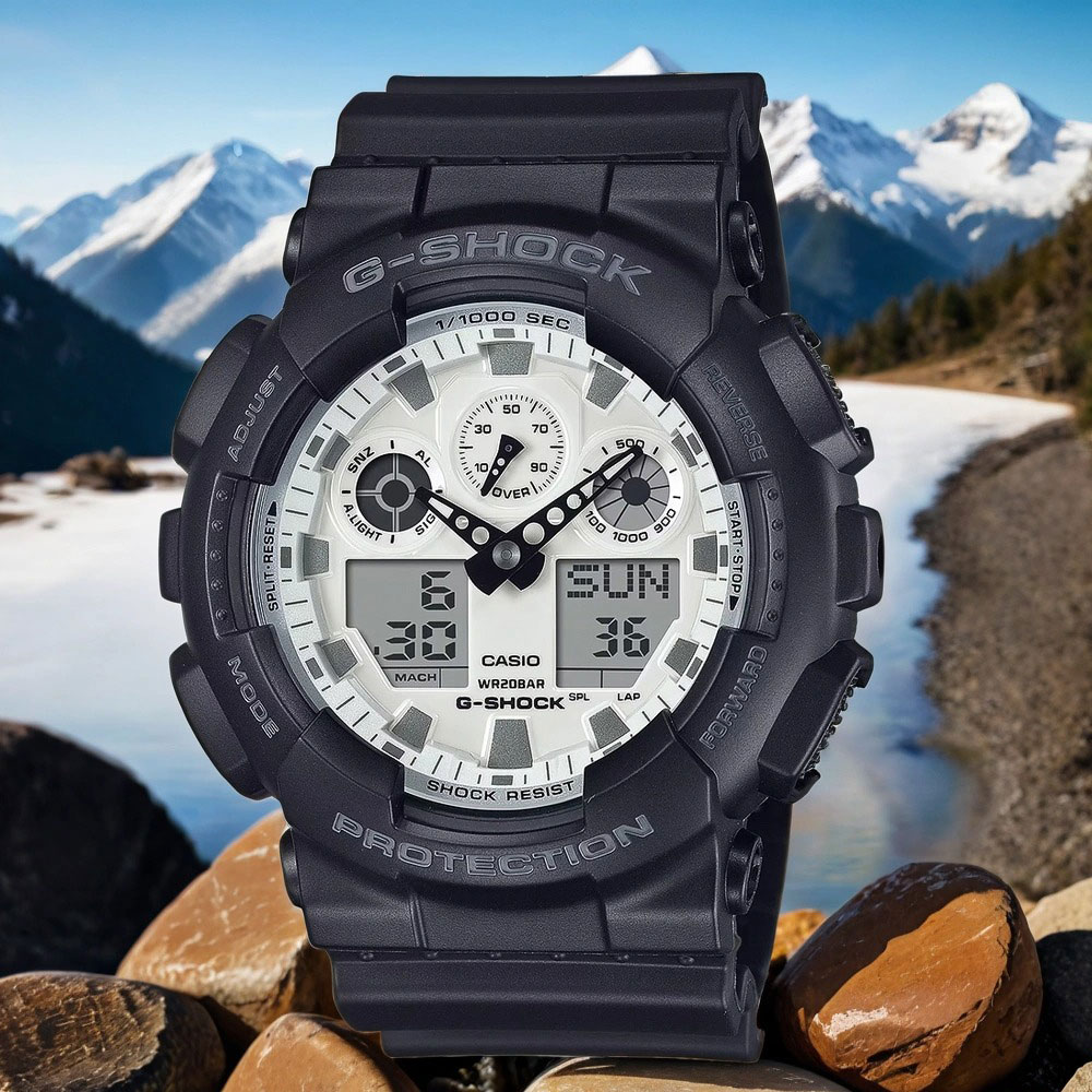CASIO 卡西歐 G-SHOCK 黑白經典雙顯手錶(GA-100WD-1A)