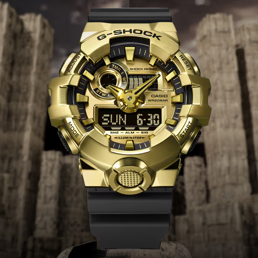 CASIO 卡西歐 G-SHOCK 金屬時尚錶殼 大錶徑雙顯錶-金色 GM-700G-9A