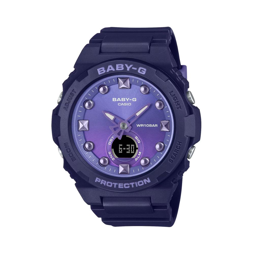【CASIO 卡西歐】BABY-G 漸變冬日色彩 繽紛閃耀雙顯錶款 紫 BGA-320-2A 42.4mm