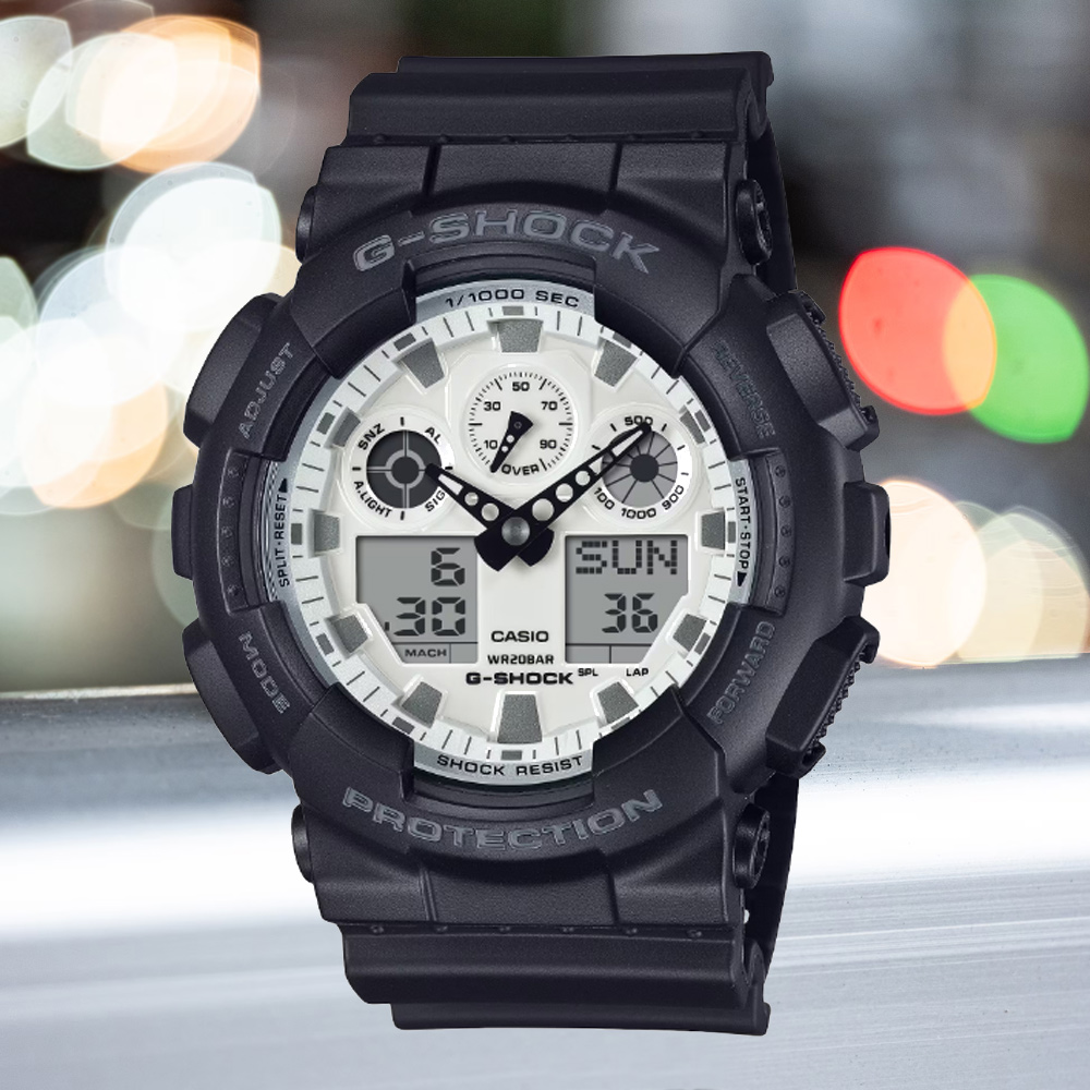 CASIO 卡西歐 G-SHOCK 大膽時尚 搶眼黑白對比大錶殼雙顯錶 GA-100WD-1A