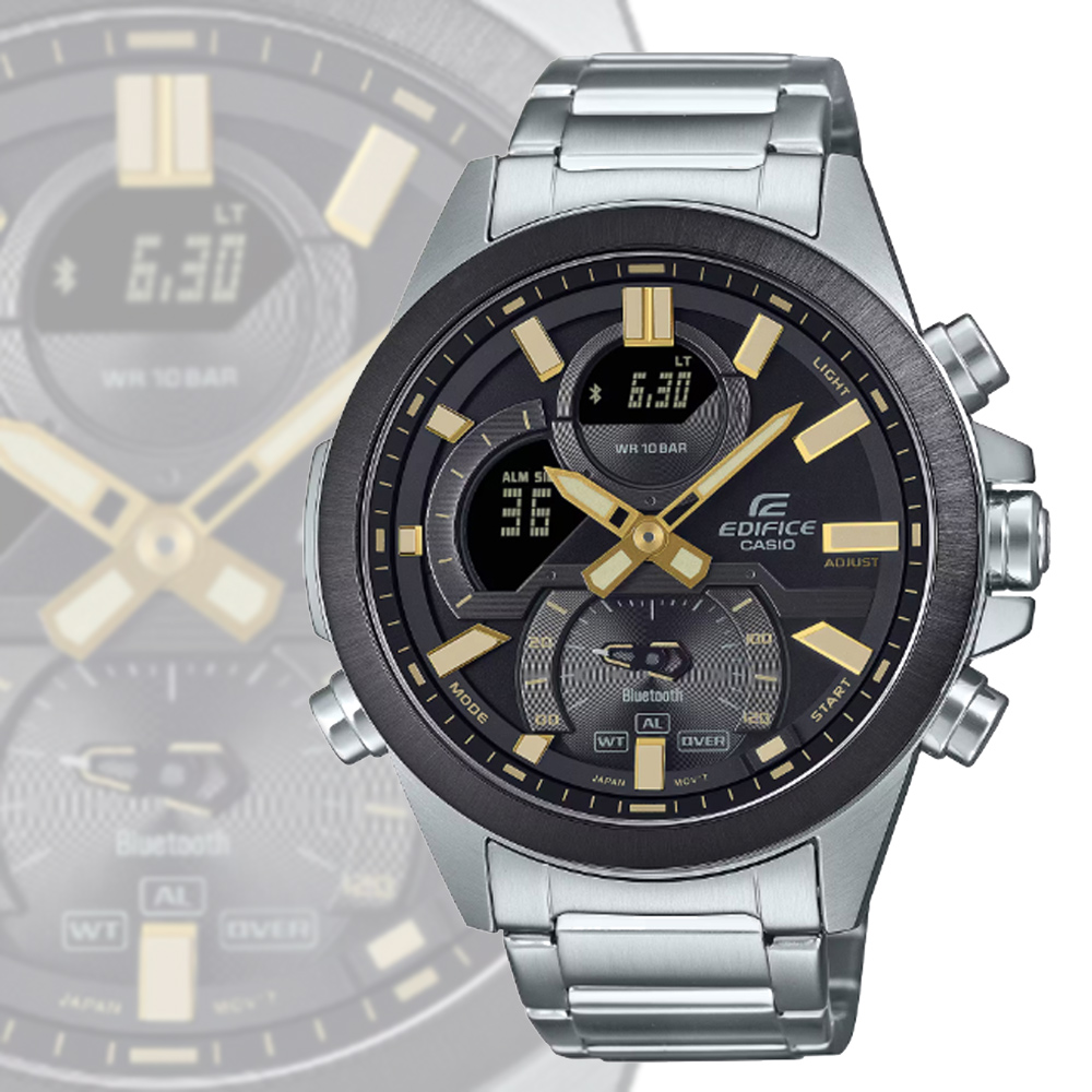 CASIO 卡西歐 EDIFICE 智慧藍芽連結 賽車設計圓形雙顯錶 ECB-30DB-1A9