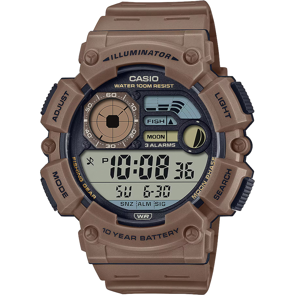 CASIO 卡西歐 釣魚模式 月相數位手錶-咖啡色 WS-1500H-5AV