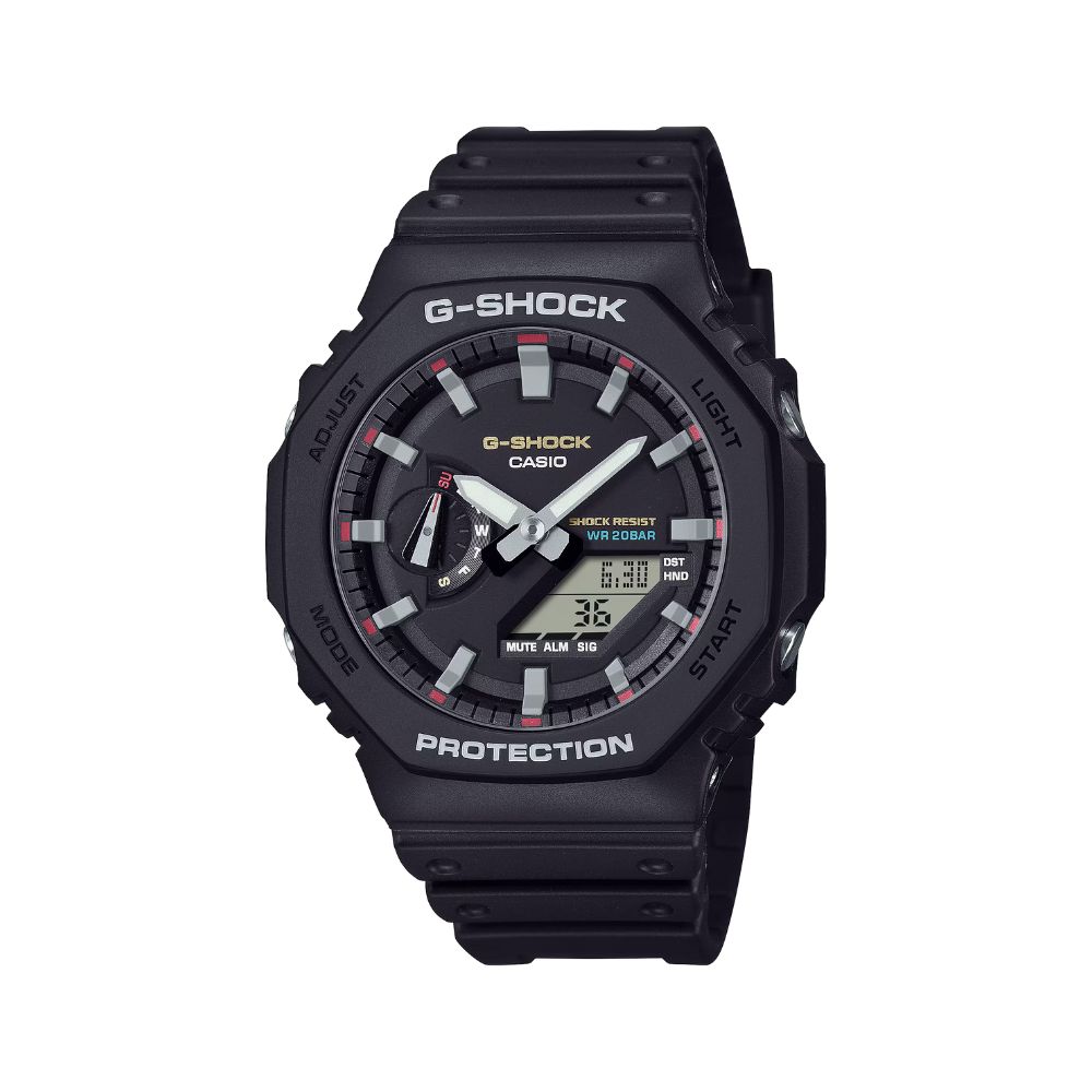 【CASIO 卡西歐】G-SHOCK 原創配色八角錶殼耐衝擊運動雙顯腕錶 黑 GA-2100RL-1A 45.4mm