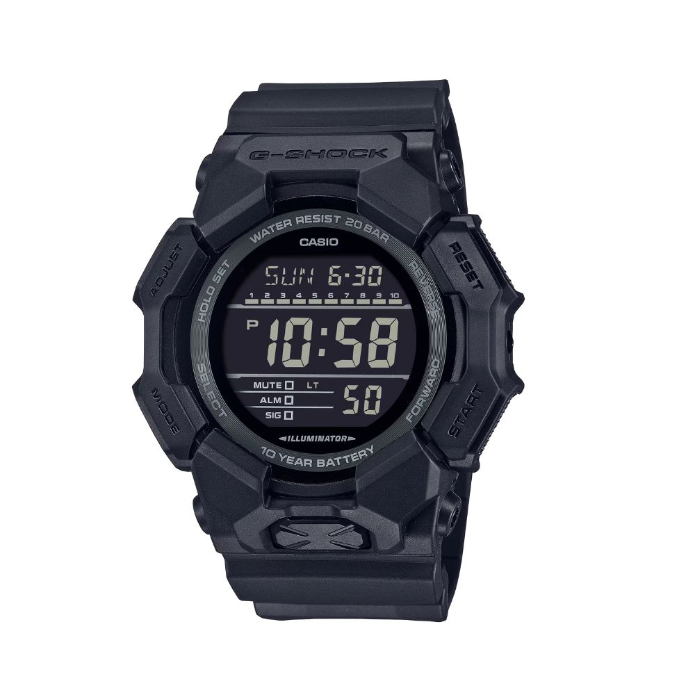 【CASIO 卡西歐】G-SHOCK 十年電力 軍士黑 數位顯示 GD-010-1A1 51.9mm