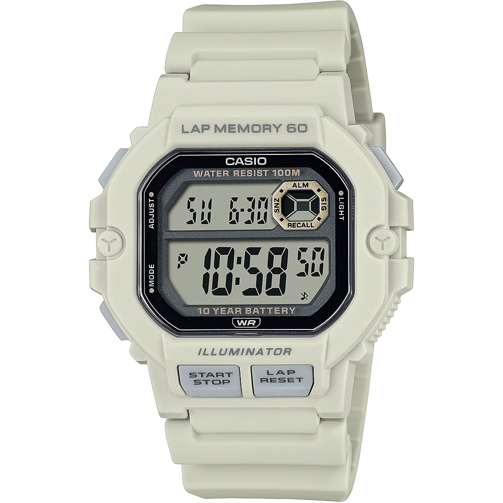 CASIO 卡西歐 運動訓練10年電力手錶-米白 WS-1400H-8AV