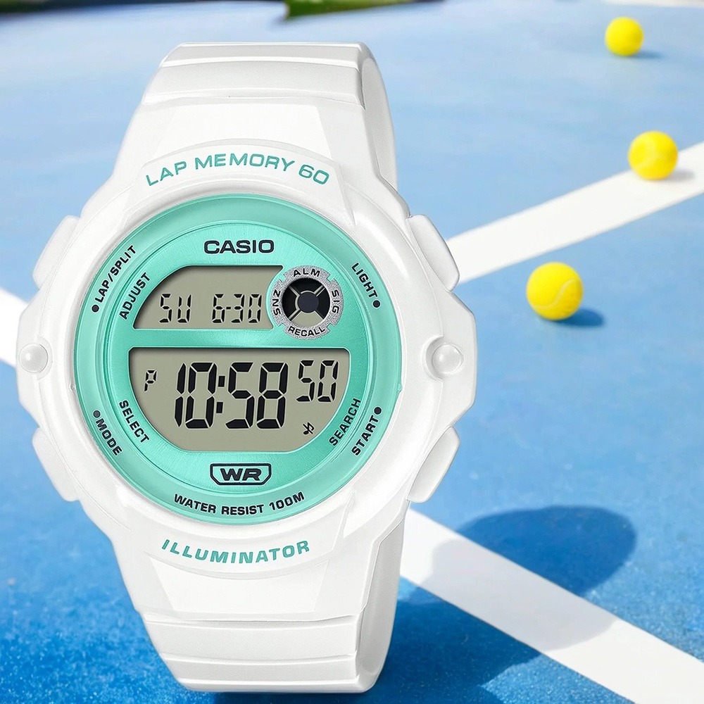 CASIO 卡西歐 運動慢跑女錶-水藍X白 LWS-1200H-7A3V