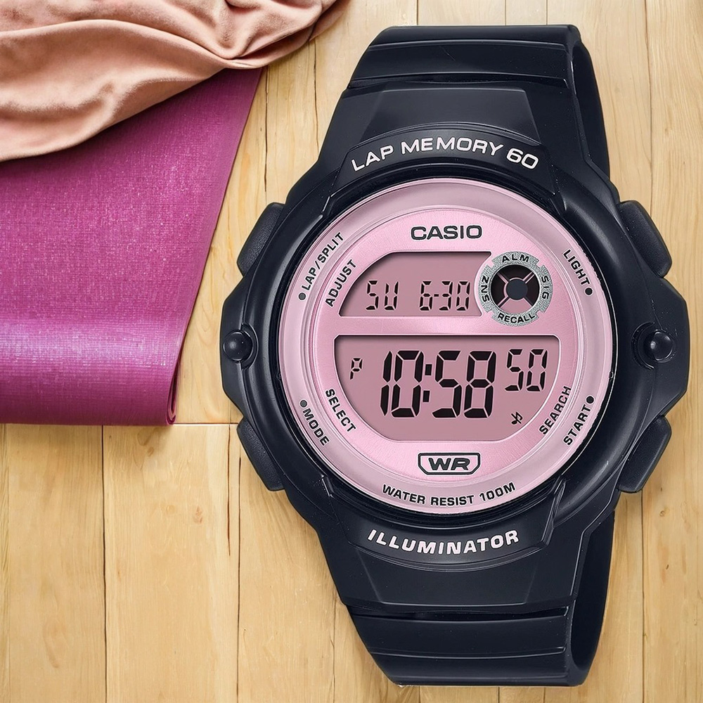 CASIO 卡西歐 運動慢跑女錶-粉X黑 LWS-1200H-1A2V