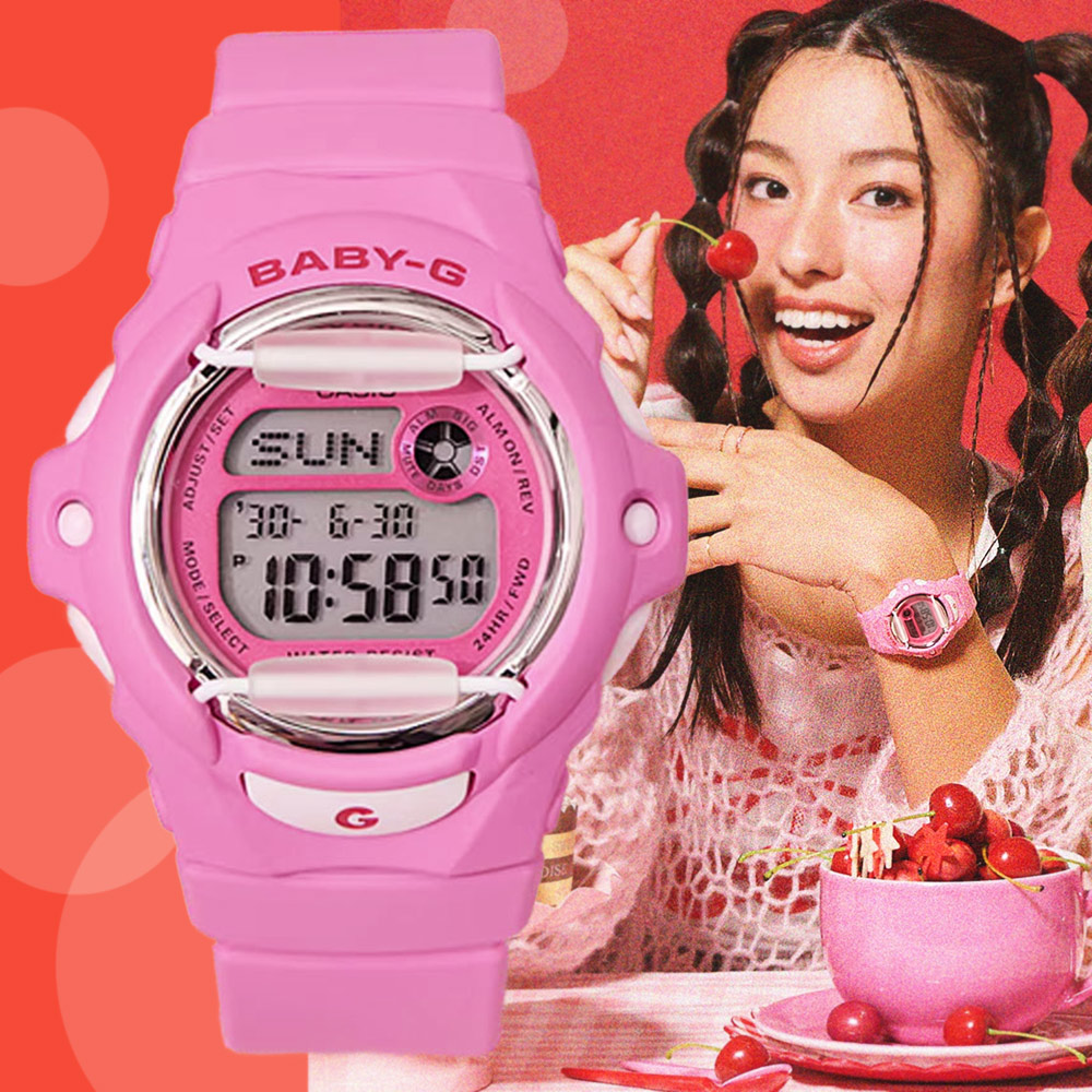 CASIO 卡西歐 BABY-G 甜美櫻桃 夢幻實用 精巧數位電子錶-粉色 BG-169CH-4