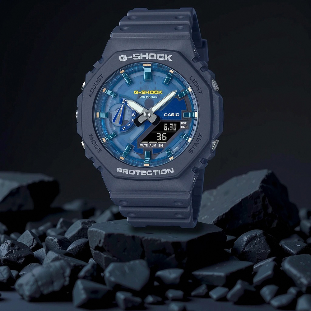 CASIO 卡西歐 G-SHOCK 海洋運動 防震八角雙顯電子錶 GA-2100AS-2A