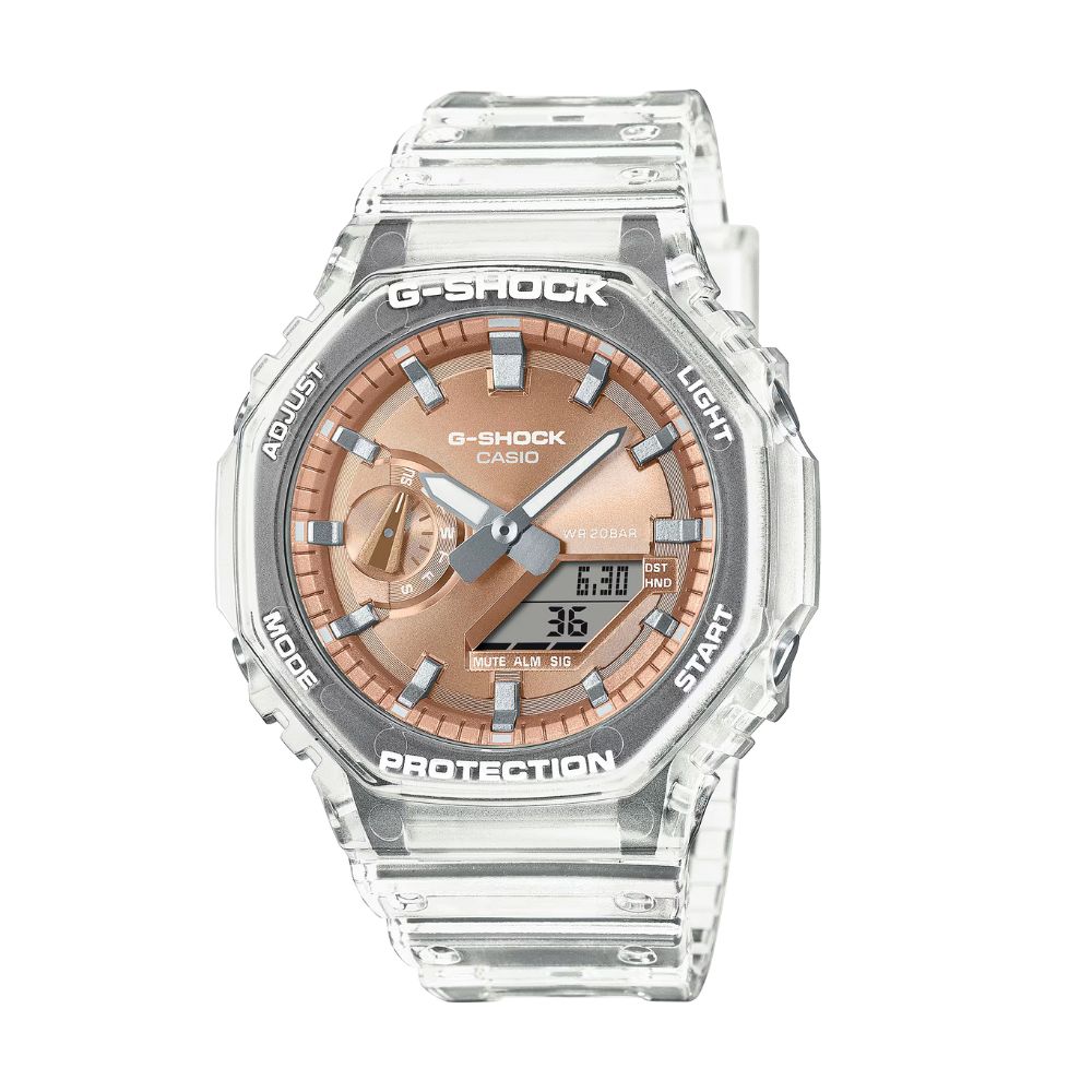 【CASIO 卡西歐】G-SHOCK 閃耀色彩 酷炫半透明雙顯錶款 橘 GA-2100BM-7A5 45.4mm