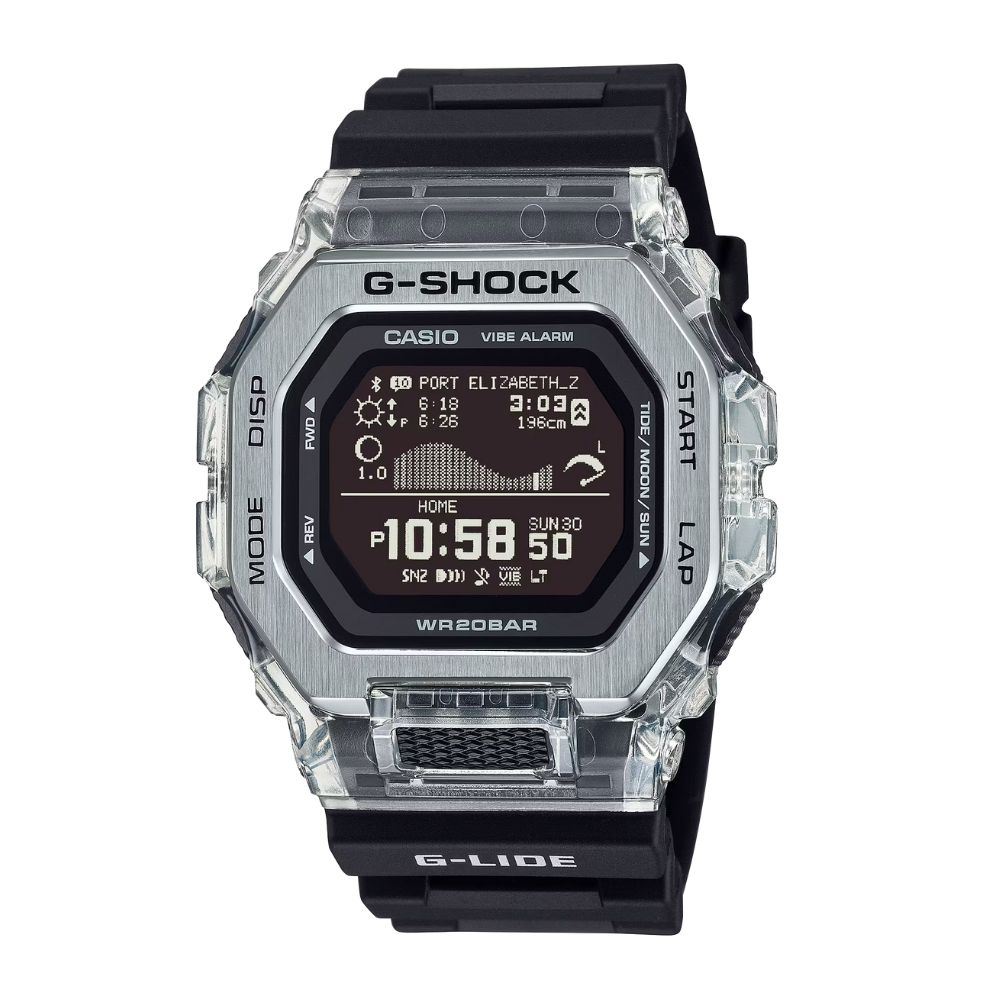 【CASIO 卡西歐】G-SHOCK 藍芽 衝浪運動 海洋水藍 雙重材質錶圈 運動系列 GBX-100S-1 46mm