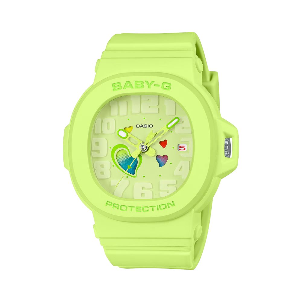 【CASIO 卡西歐】BABY-G 迷人魅力 繽紛俏皮 突顯愛心錶款 螢光黃 BGA-10-3A 42.1mm