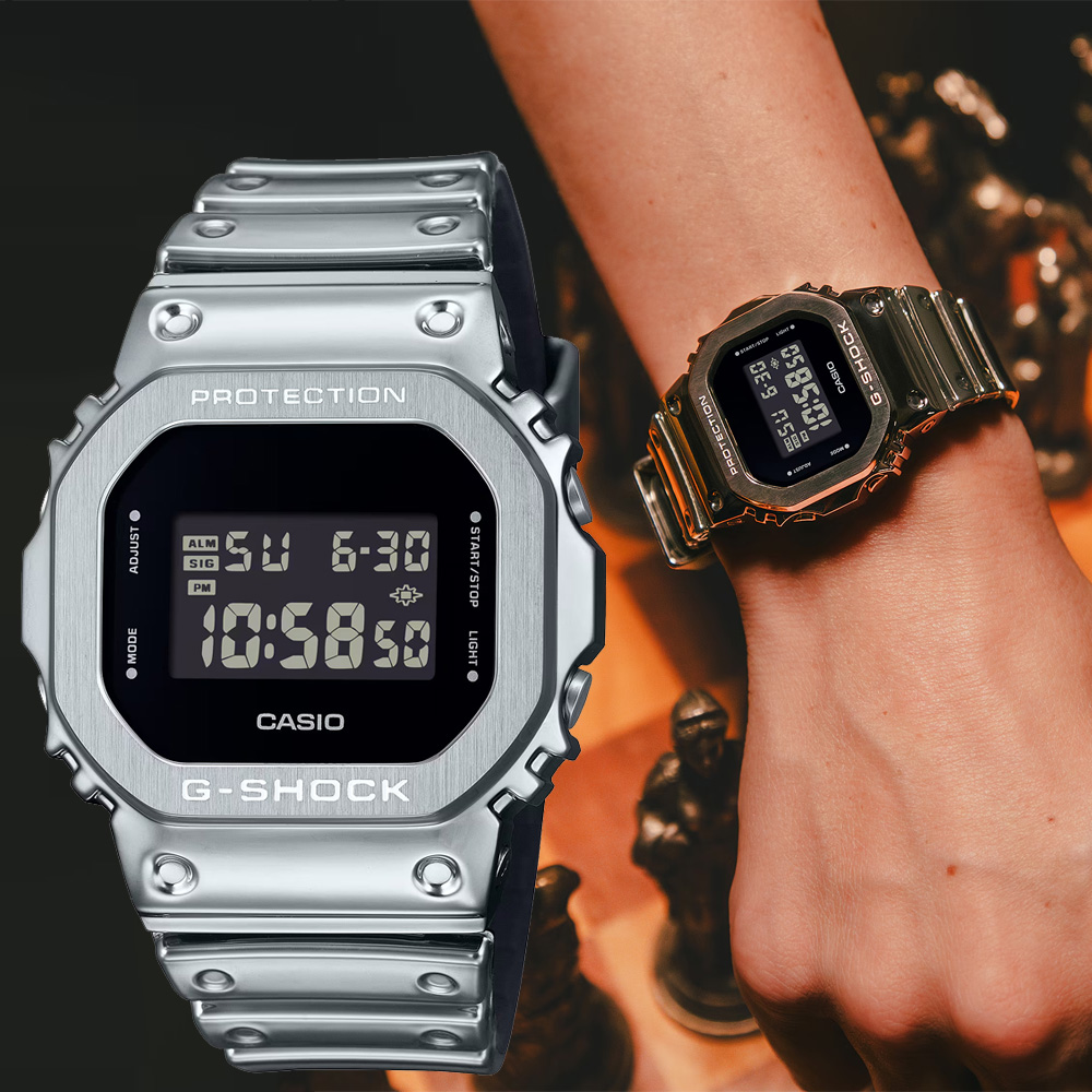 CASIO卡西歐 G-SHOCK 金屬八角錶殼x矽膠錶帶 多功能電子腕錶 43.2mm / GM-5600YM-8
