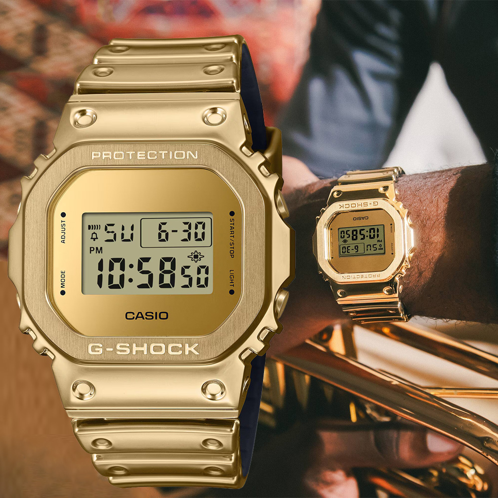 CASIO卡西歐 G-SHOCK 金屬八角錶殼x矽膠錶帶 多功能電子腕錶 43.2mm / GM-5600YMG-9