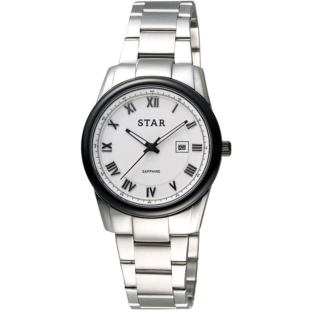 STAR 時代 羅馬風情時尚女錶-白x黑框/32mm 1T1512-111S-W