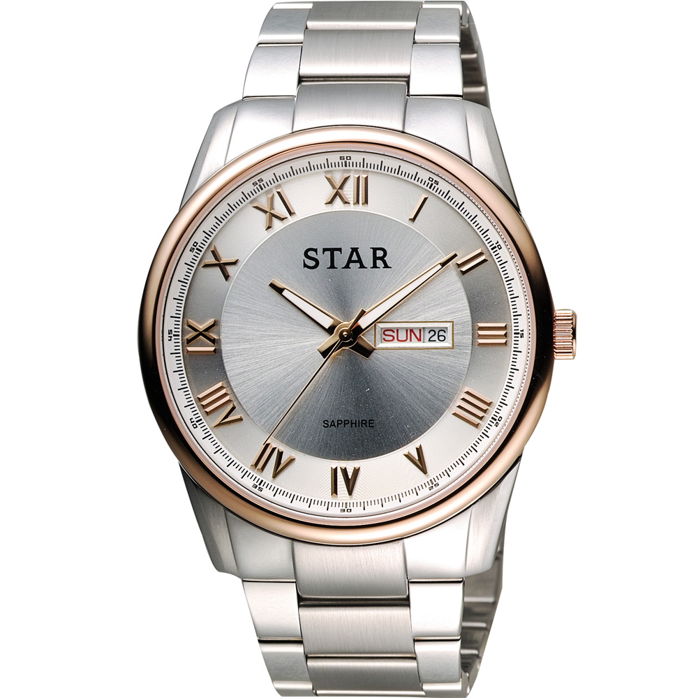STAR 時代 羅馬城市時尚手錶-銀x玫瑰金框/43mm 1T1512-211RG-W