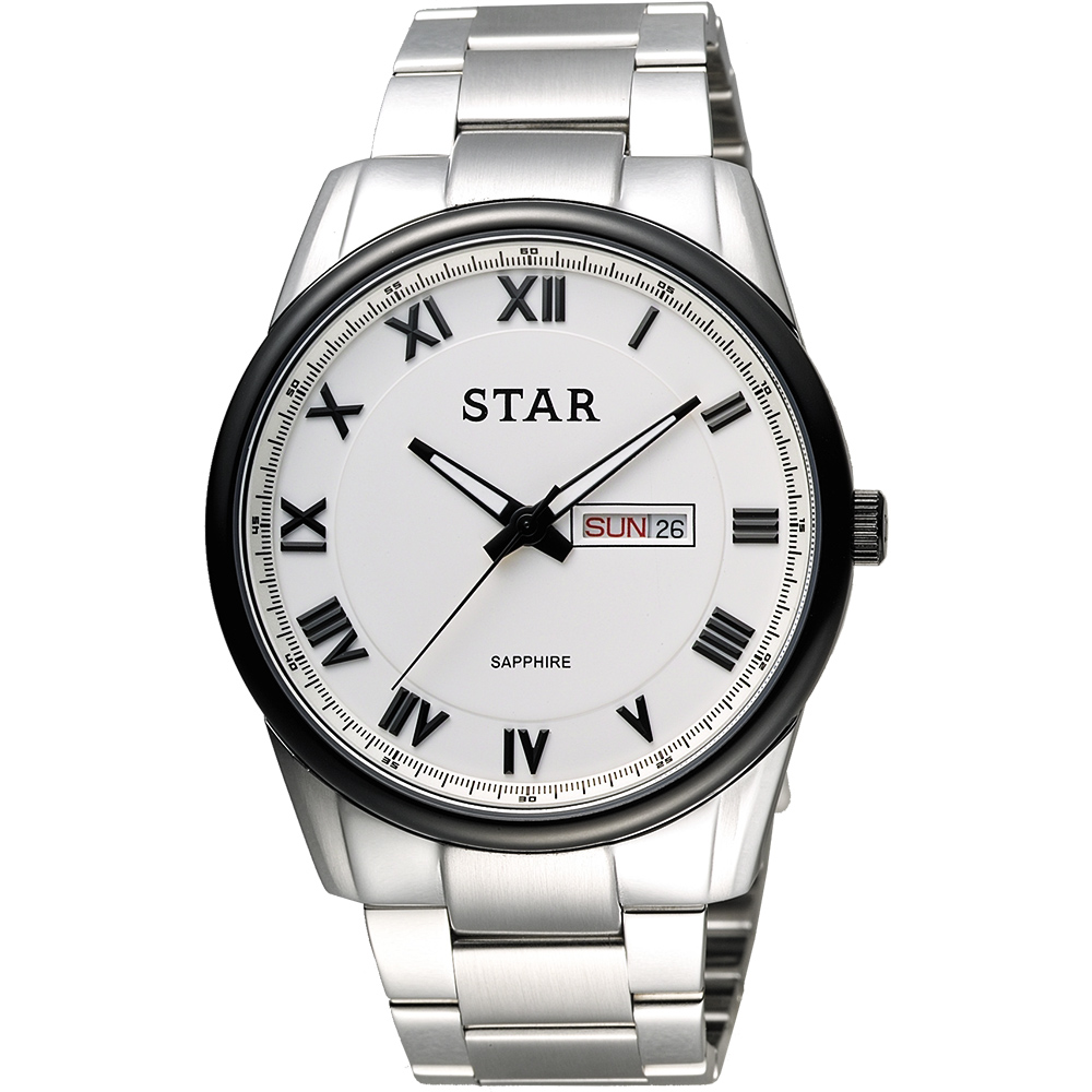 STAR 時代 羅馬城市時尚手錶-白x黑框/43mm 1T1512-211S-W