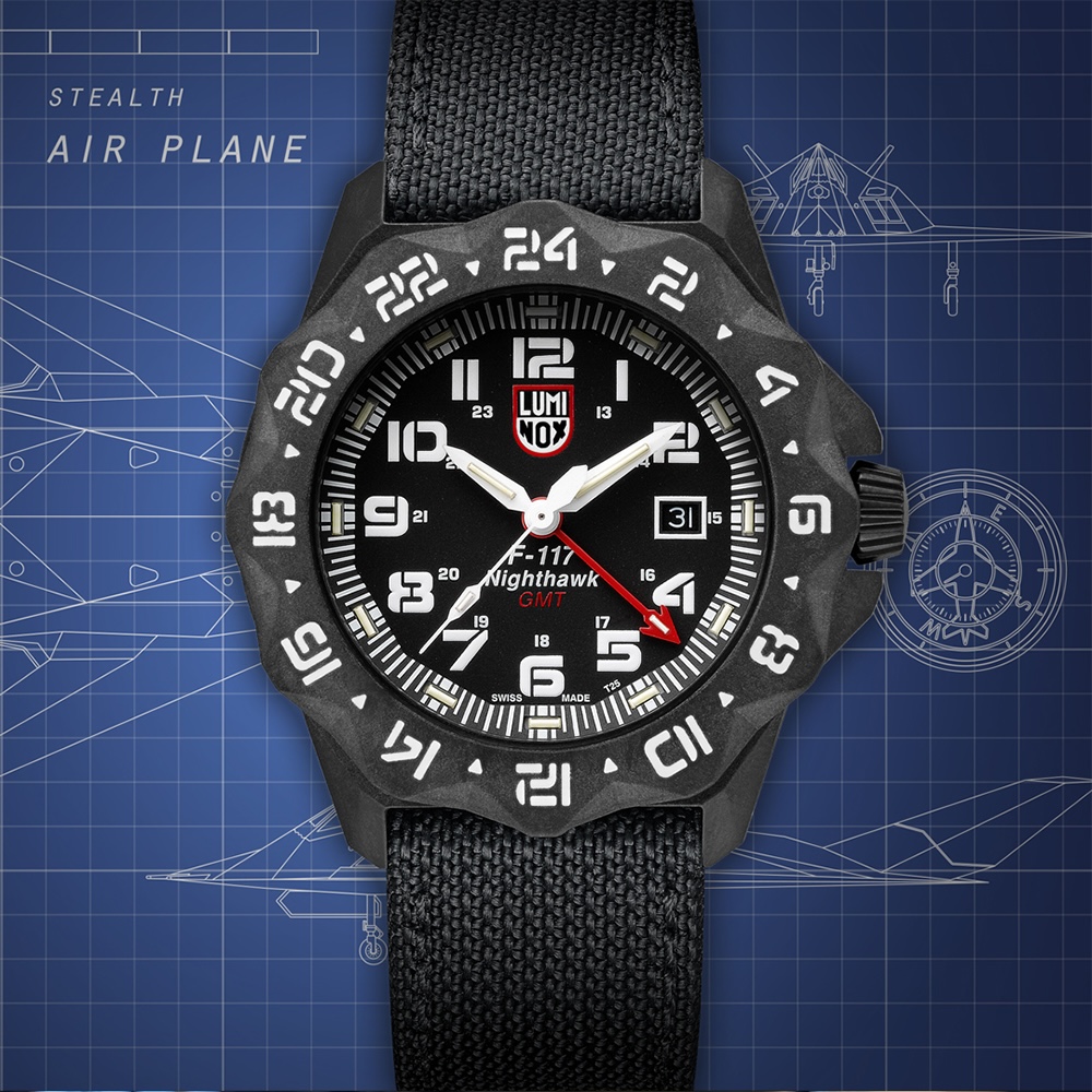 LUMINOX 雷明時F-117 Nighthawk夜鷹戰機腕錶-黑x白時標 /44mm A6441