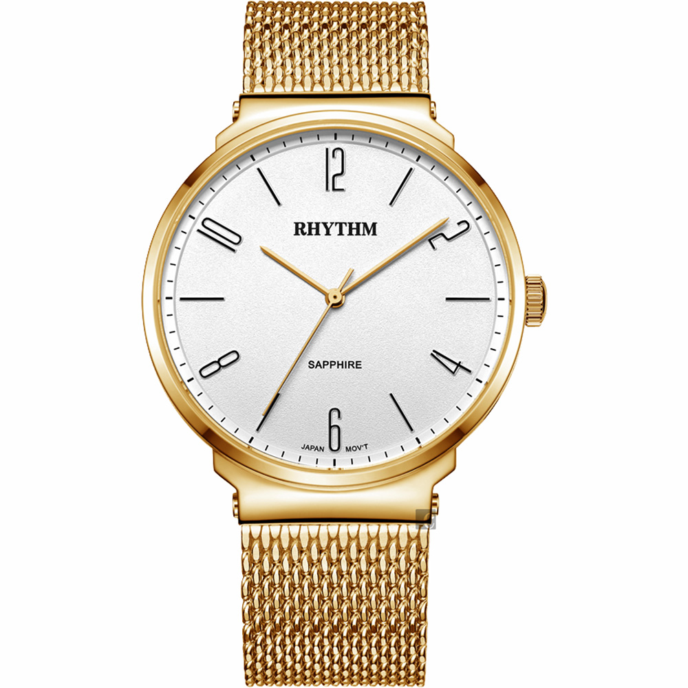 RHYTHM 日本麗聲 日系潮流米蘭帶手錶-白x金/41mm FI1605S03