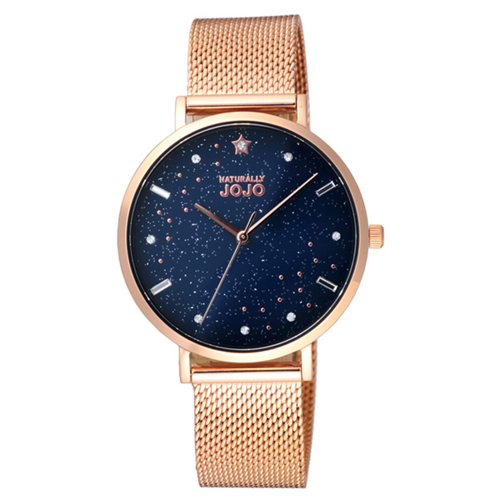 NATURALLY JOJO 星光熠熠時尚腕錶-玫瑰金X藍