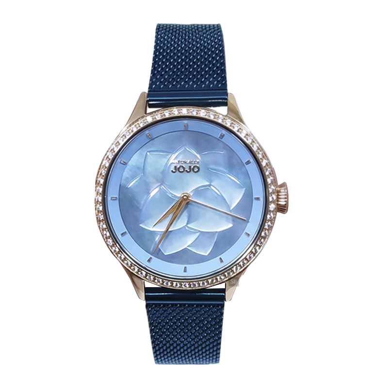 【Naturally JOJO】JO96985-55R 立體花瓣 貝殼面盤 米蘭錶帶女錶 藍 36mm