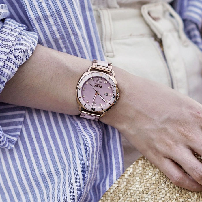 【Naturally JOJO】晶鑽時尚 日期顯示 陶瓷錶帶女錶 JO96988-10R 粉/玫瑰金 38mm