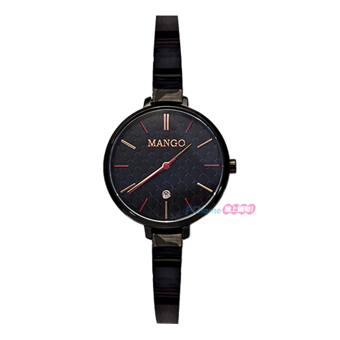 【MANGO】MA6721L-BK 手環造型 簡約菱格 藍寶石鏡面 日期 鋼錶帶女錶 黑 34mm