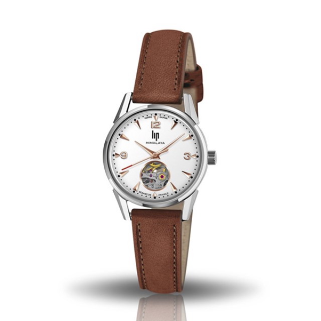 【lip】Himalaya時尚精緻真皮鏤空機械腕錶-深棕款/671605