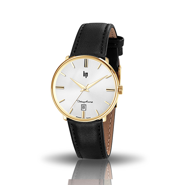 【lip】Dauphine時尚質感白面皮革石英腕錶-金框黑/671426