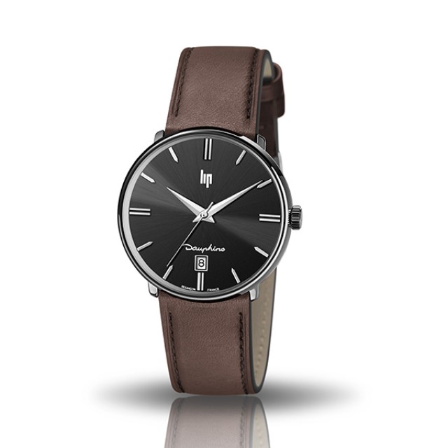 【lip】Dauphine時尚質感黑面皮革石英腕錶-深棕款/671438