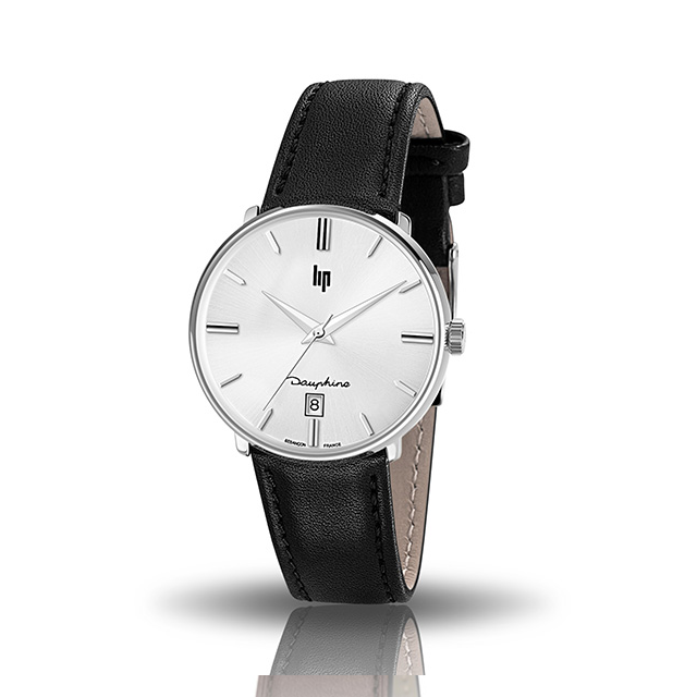 【lip】Dauphine時尚質感白面皮革石英腕錶-銀框黑/671421