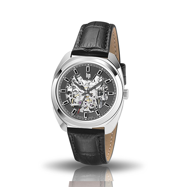 【lip】General De Gaulle法國總統時尚鋼帶機械腕錶-黑銀款/671341