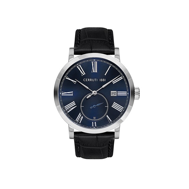 【CERRUTI 1881】義大利時尚品牌簡約紳士真皮腕錶-神秘藍/CRA25003
