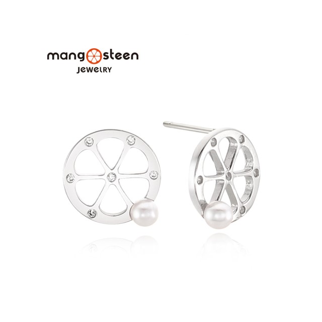 【Mango steen】Earrings韓國閃耀女神時尚極光S925純銀鏤空款耳環-珍珠銀/MJ0003S-EWW