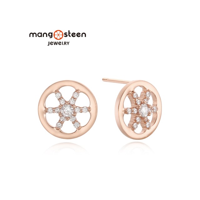 【Mango steen】Earrings韓國午夜時分時尚玫金S925純銀鏤空款耳環-閃耀白/MJ0004S-ERGW