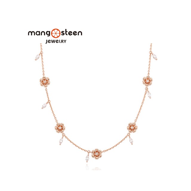 【Mango steen】Necklace韓國璀璨夢境時尚玫金S925純銀垂墜款項鍊-點綴金/MJ0005S-NRGW