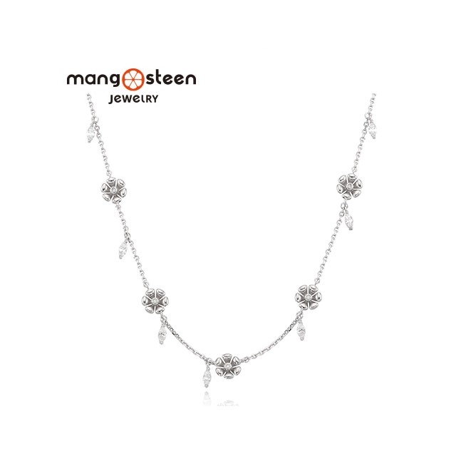 【Mango steen】Necklace韓國璀璨夢境時尚S925極光純銀垂墜款項鍊-點綴銀/MJ0005S-NWW