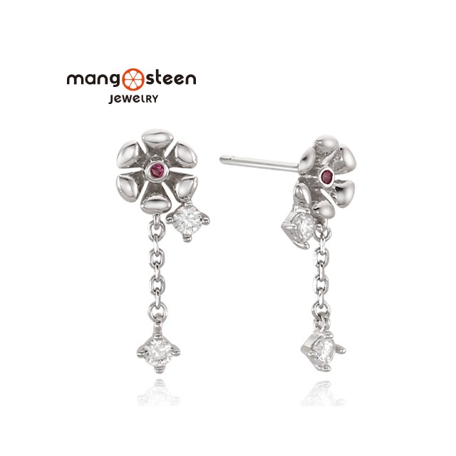 【Mango steen】Earrings韓國璀璨夢境時尚S925極光純銀花型垂墜飾耳環-氣質銀/MJ0006S-EWR