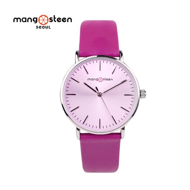【Mango steen】Nury韓國簡約內斂時尚真皮腕錶-紫紅款/MS519C