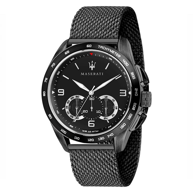 【Maserati 瑪莎拉蒂】TRAGUARDO經典質感三眼計時腕錶-霸氣黑/R8873612031